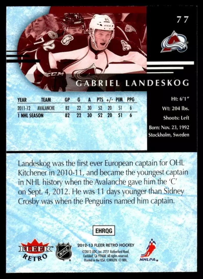 2012-13 Fleer Retro #77 Gabriel Landeskog 1