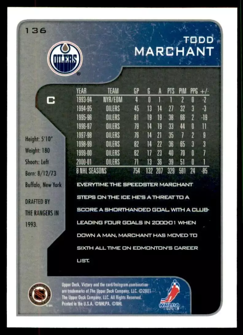 2001-02 Upper Deck Victory #136 Todd Marchant 1