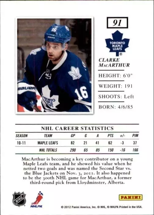 2011-12 Elite #91 Clarke MacArthur 1
