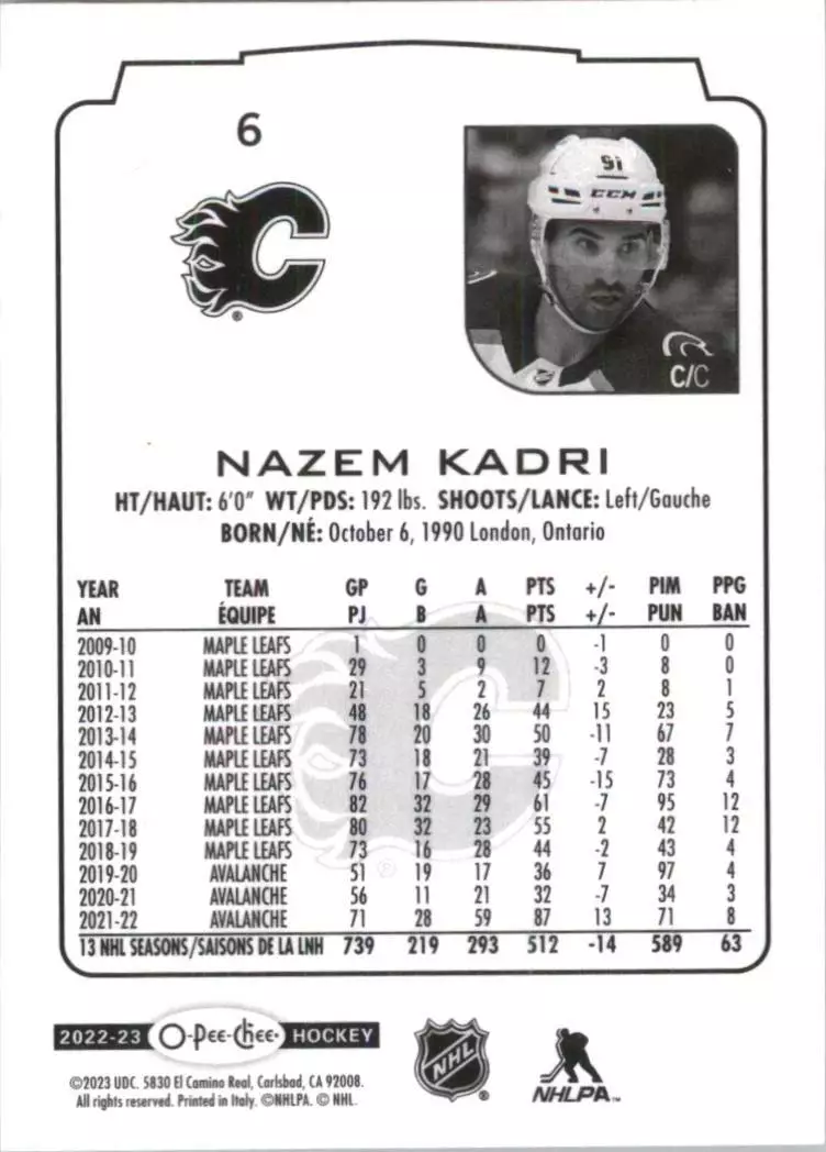 2022-23 O-Pee-Chee #6 Nazem Kadri 1