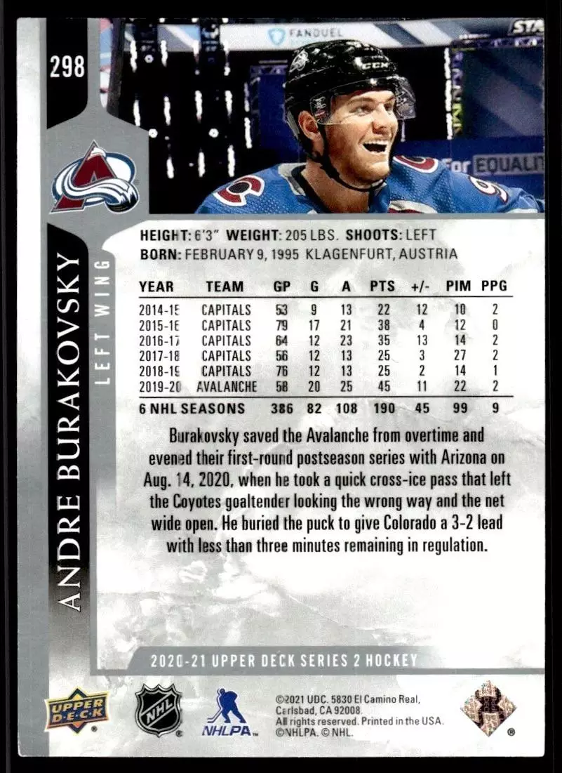 2020-21 Upper Deck #298 Andre Burakovsky 1