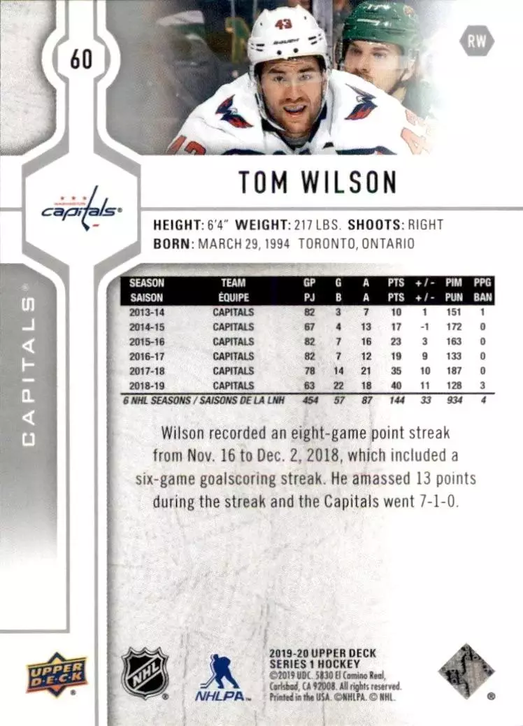 2019-20 Upper Deck #60 Tom Wilson 1