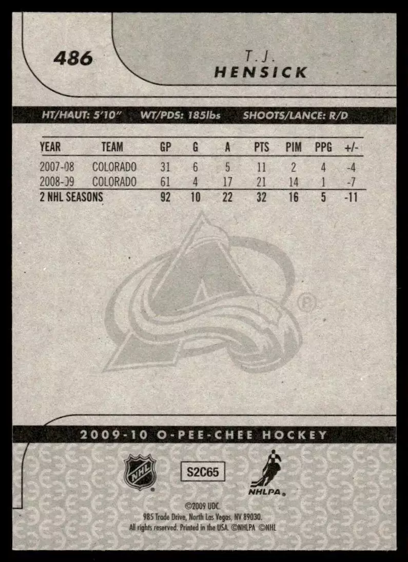 2009-10 O-Pee-Chee #486 T.J. Hensick 1
