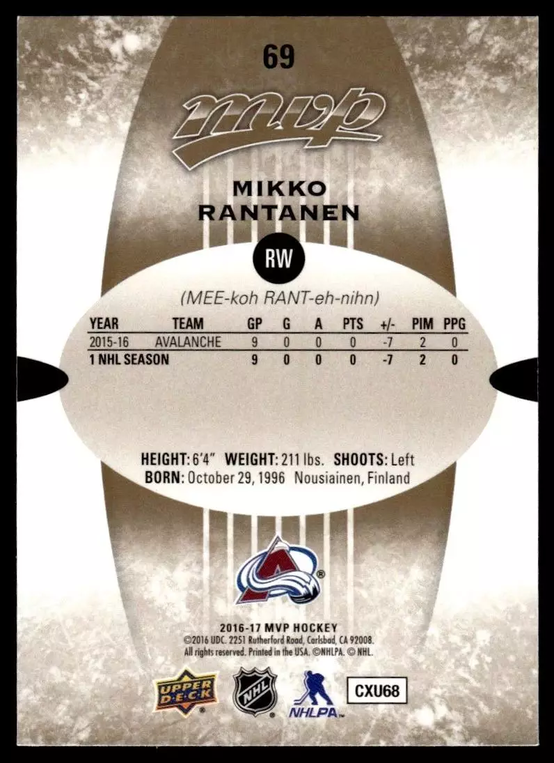 2016-17 Upper Deck MVP #69 Mikko Rantanen 1