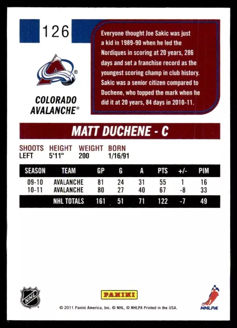 2011-12 Score #126 Matt Duchene 1