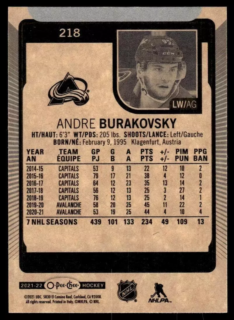 2021-22 O-Pee-Chee #218 Andre Burakovsky 1
