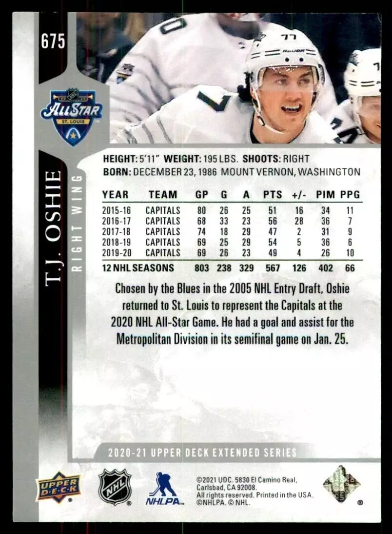 2020-21 Upper Deck #675 T.J. Oshie AS 1