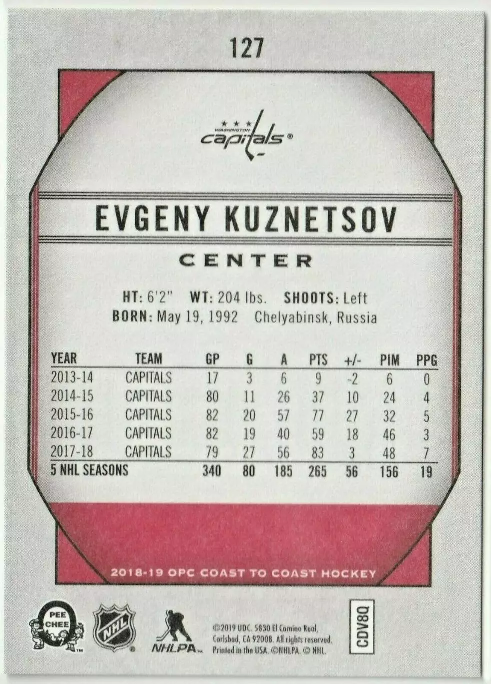 2018-19 O-Pee-Chee Coast to Coast #127 Evgeny Kuznetsov 1