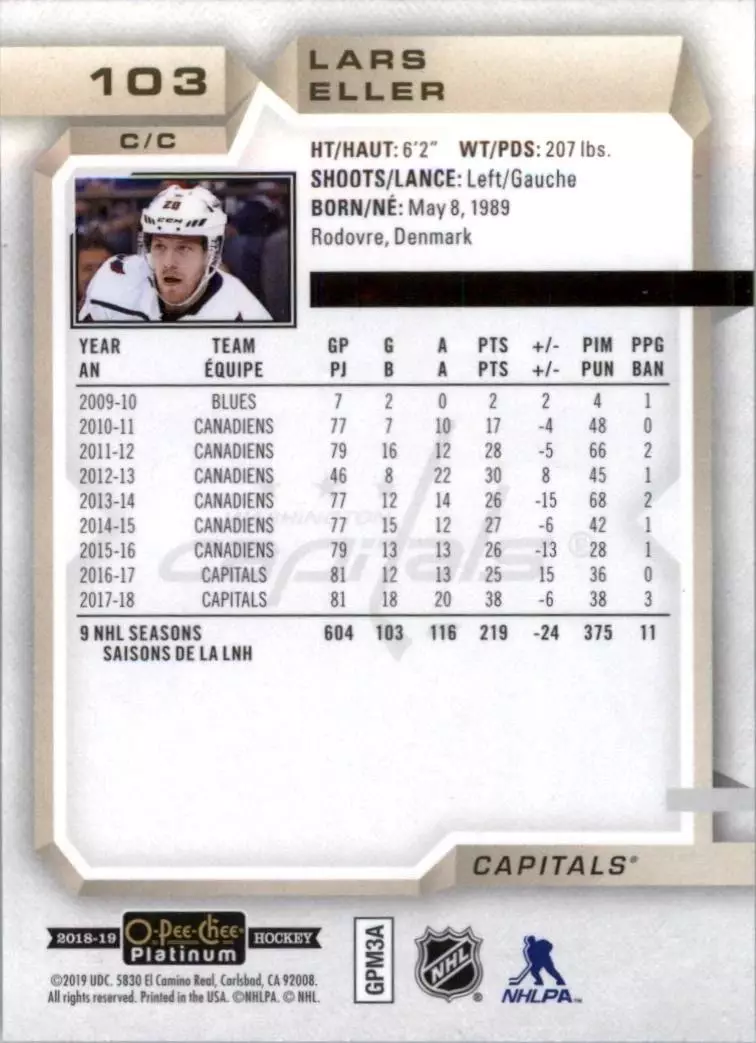 2018-19 O-Pee-Chee Platinum #103 Lars Eller 1