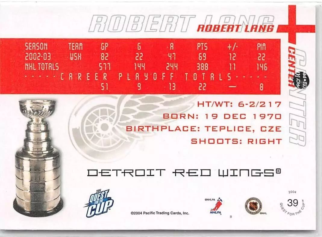 2003-04 Pacific Quest for the Cup #39 Robert Lang 1