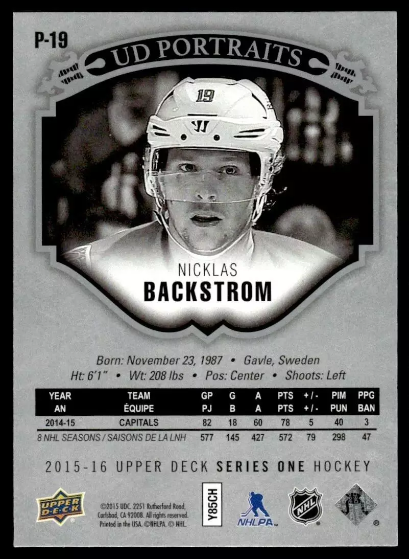 2015-16 Upper Deck UD Portraits #P19 Nicklas Backstrom 1