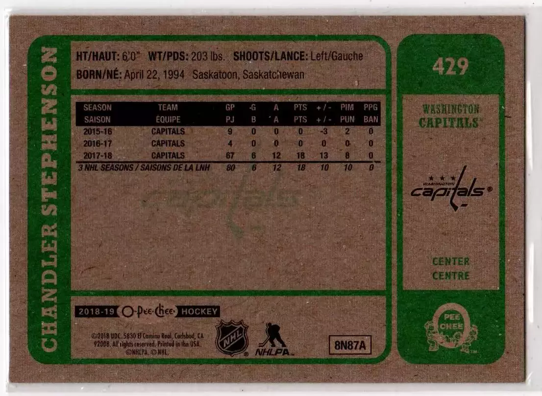 2018-19 O-Pee-Chee Retro #429 Chandler Stephenson 1