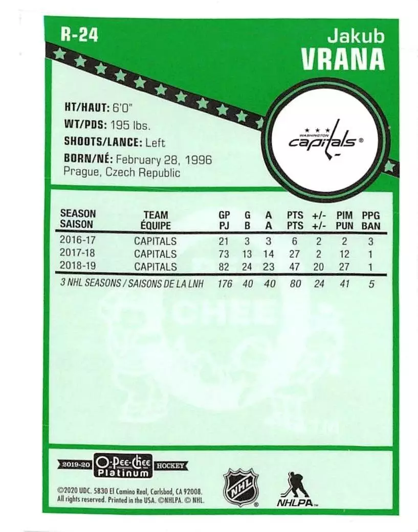 2019-20 O-Pee-Chee Platinum Retro #R24 Jakub Vrana 1