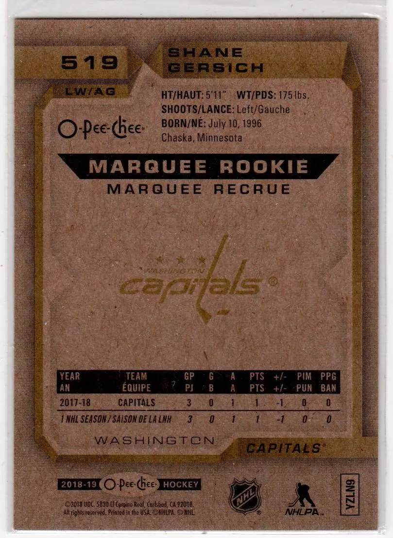 2018-19 O-Pee-Chee Silver #519 Shane Gersich RC 1