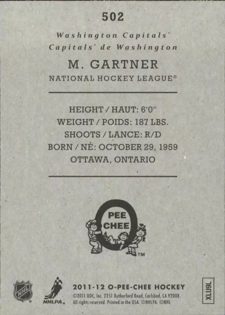 2011-12 O-Pee-Chee Retro #502 Mike Gartner L 1