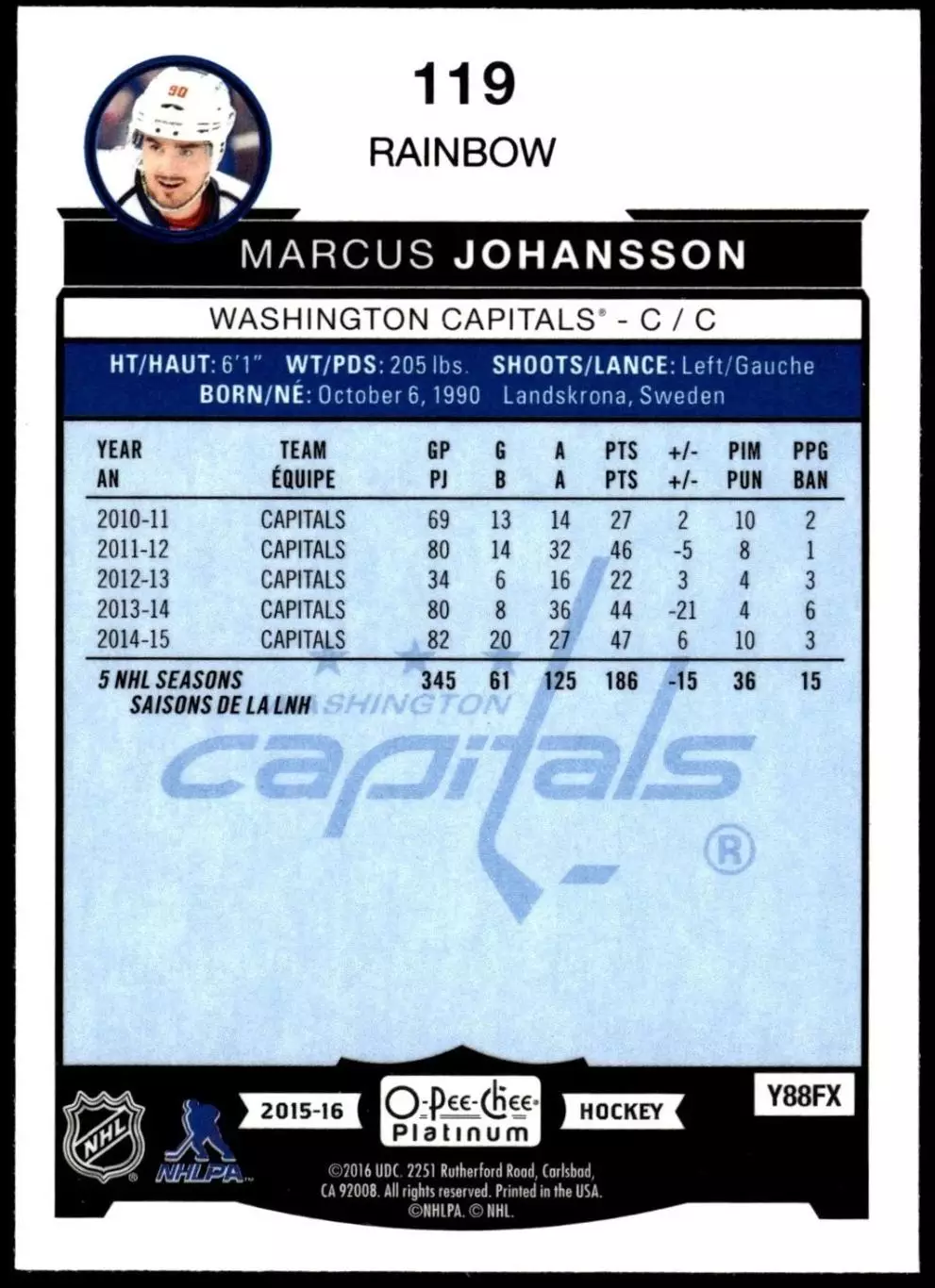 2015-16 O-Pee-Chee Platinum Rainbow #119 Marcus Johansson 1