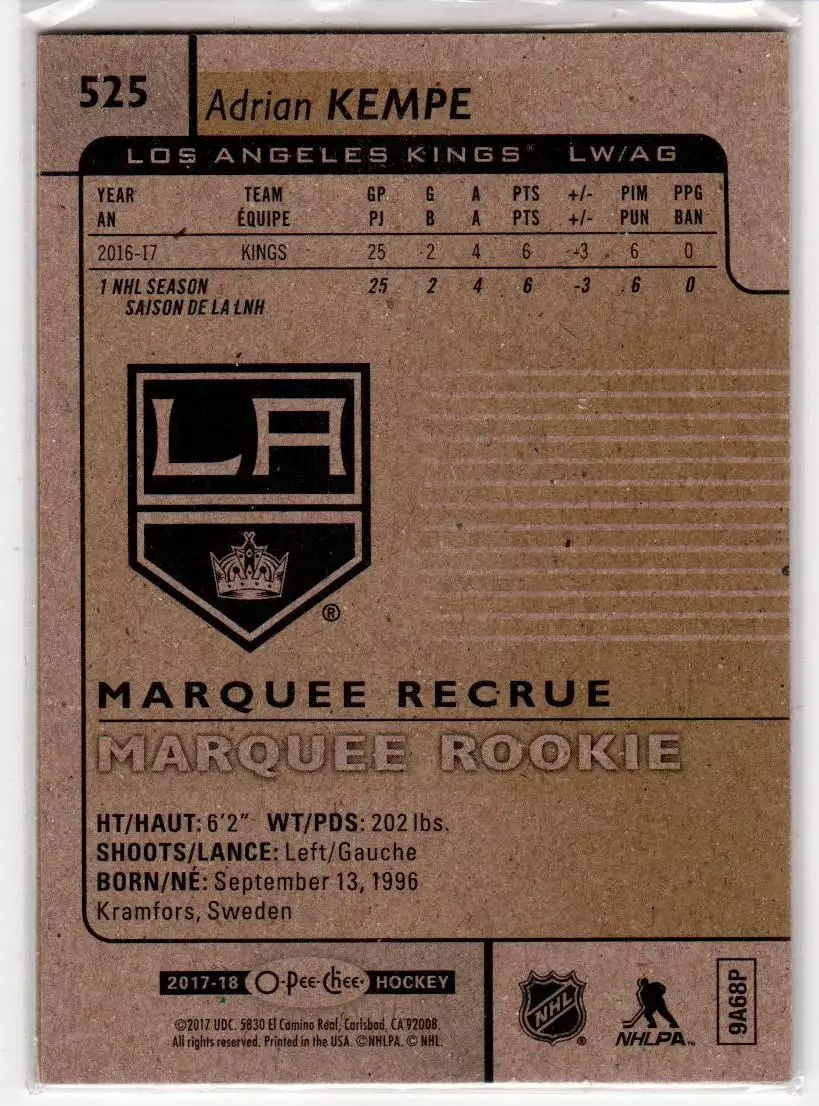 2017-18 O-Pee-Chee #525 Adrian Kempe RC 1