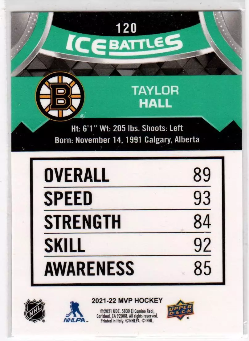 2021-22 Upper Deck MVP Ice Battles #120 Taylor Hall 1