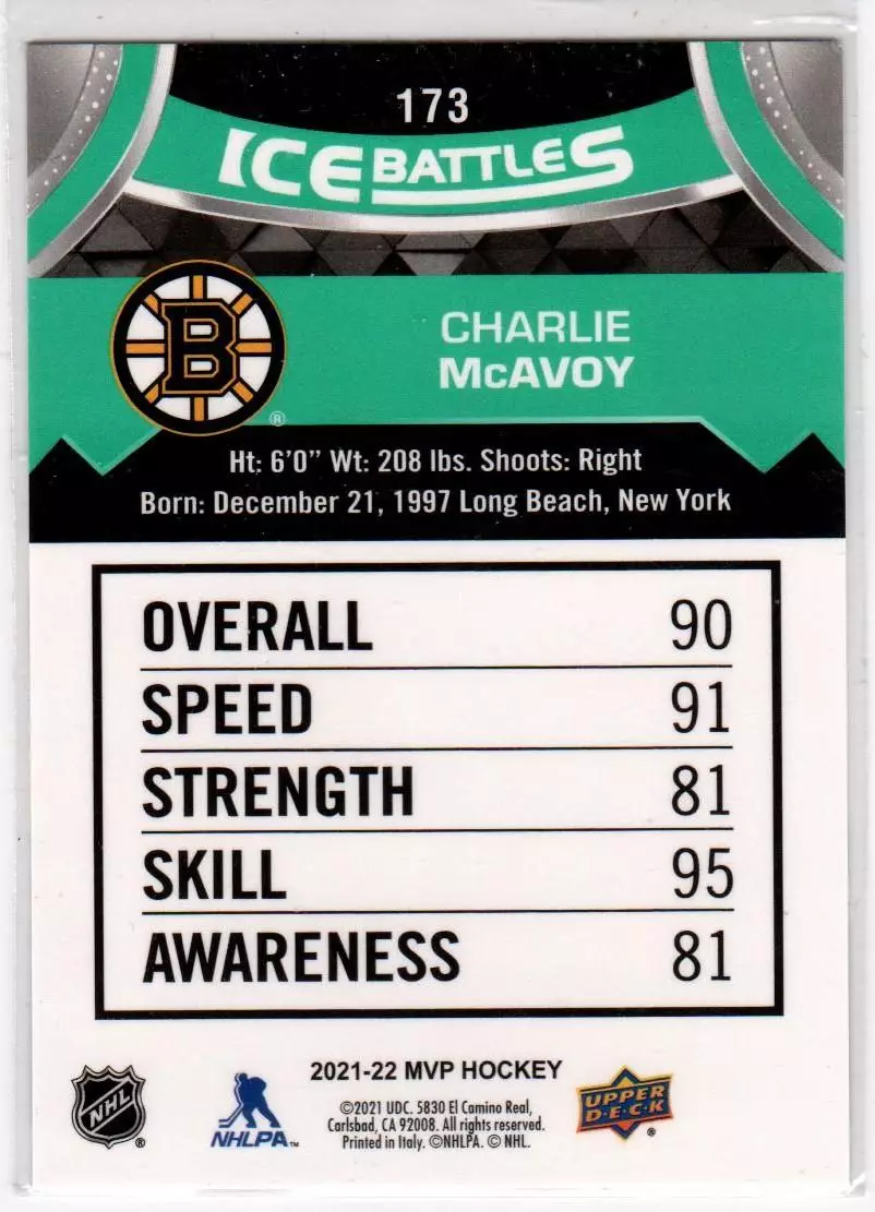 2021-22 Upper Deck MVP Ice Battles #173 Charlie McAvoy 1
