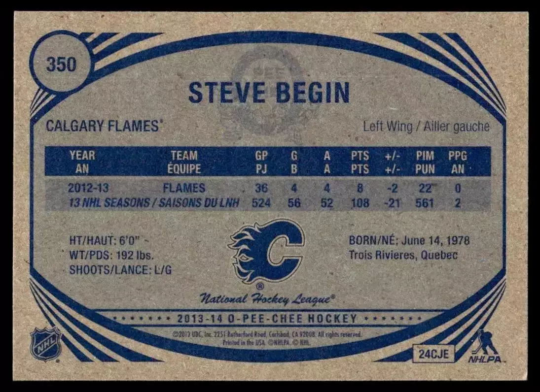2013-14 O-Pee-Chee Retro #350 Steve Begin 1