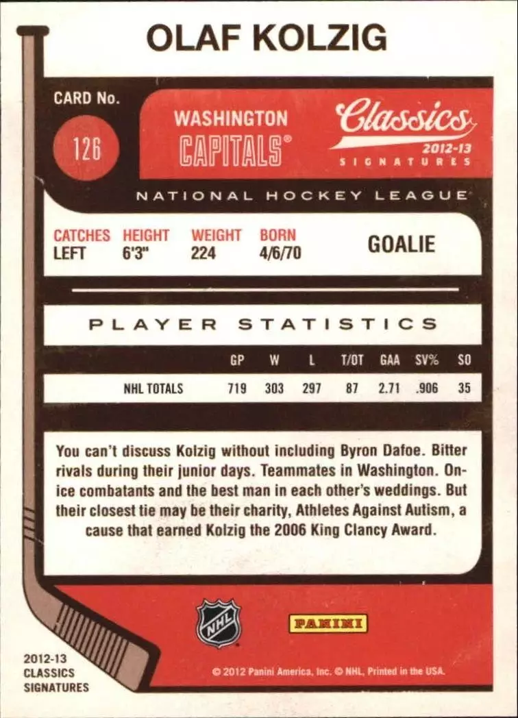2012-13 Classics Signatures #126 Olaf Kolzig 1