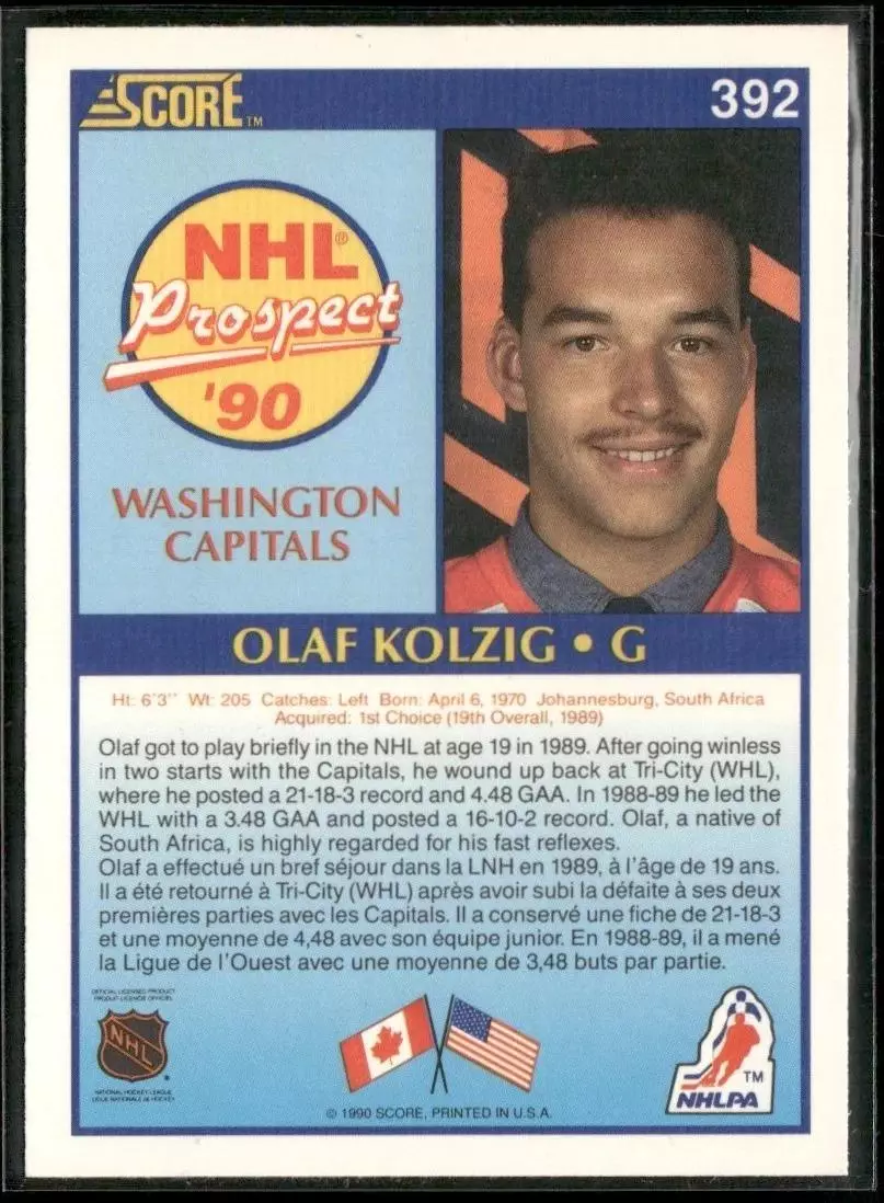 1990-91 Score #392 Olaf Kolzig RC 1