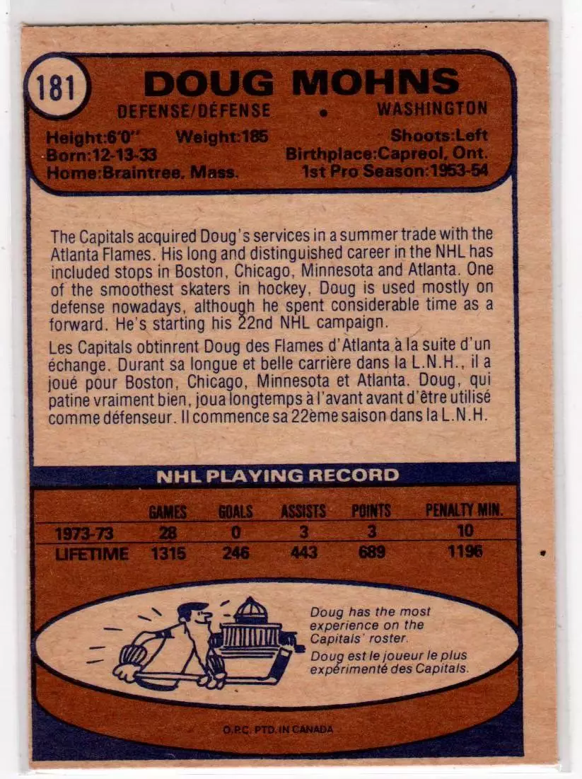 1974-75 O-Pee-Chee #181 Doug Mohns 1