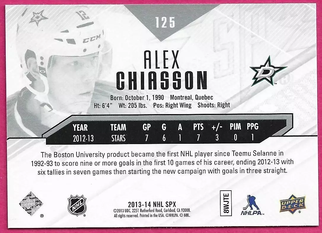 2013-14 SPx #152 Alex Chiasson RC 1