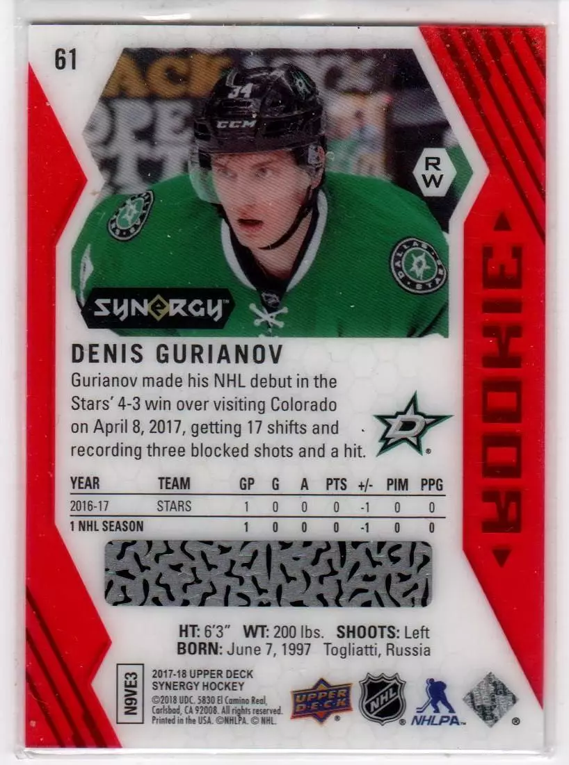 2017-18 Synergy Red Bounty #40 Denis Gurianov RC 1