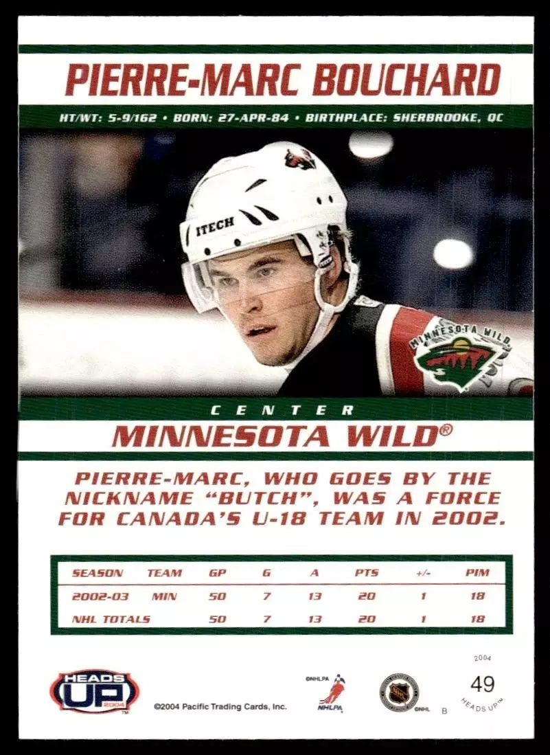 2003-04 Pacific Heads Up #49 Pierre-Marc Bouchard 1
