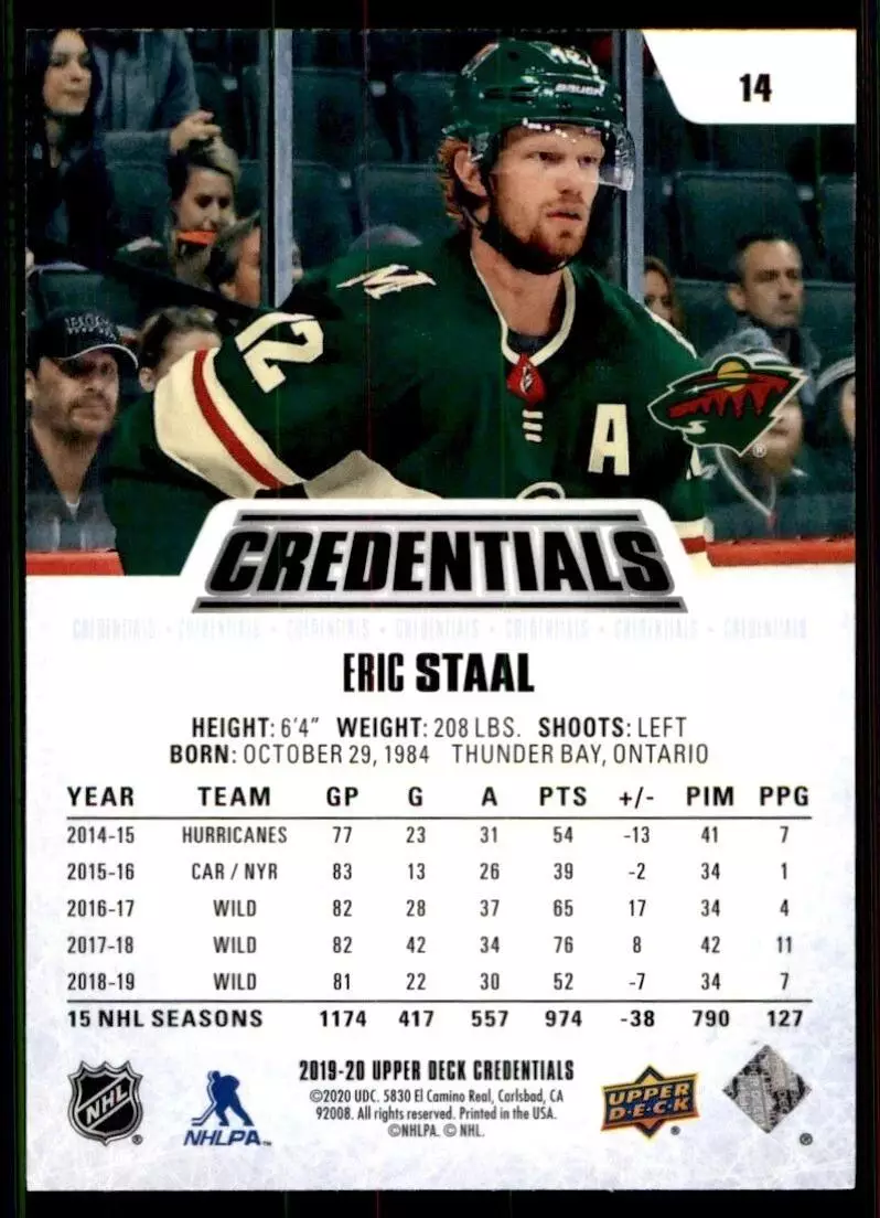 2019-20 Upper Deck Credentials #14 Eric Staal 1