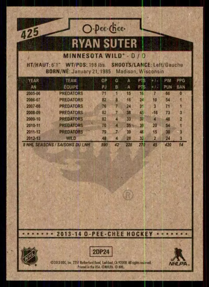 2013-14 O-Pee-Chee #425 Ryan Suter 1