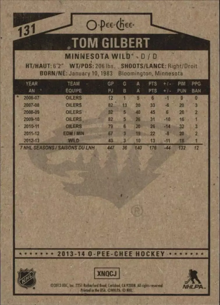 2013-14 O-Pee-Chee #131 Tom Gilbert 1