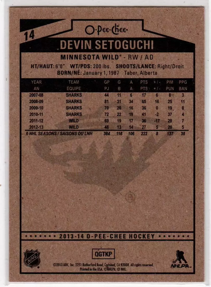 2013-14 O-Pee-Chee #14 Devin Setoguchi 1