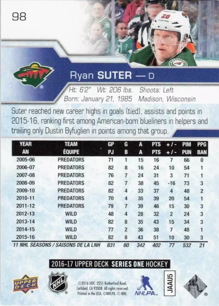 2016-17 Upper Deck #98 Ryan Suter 1