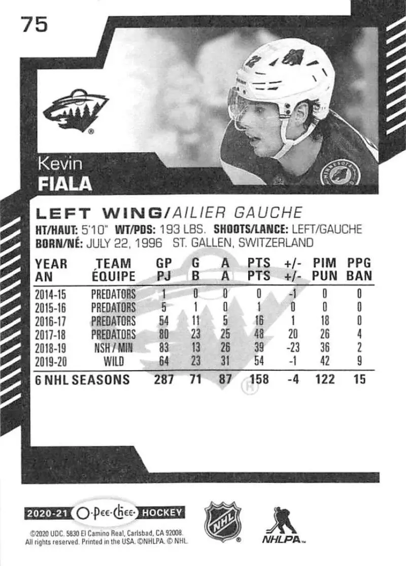 2020-21 O-Pee-Chee #75 Kevin Fiala 1