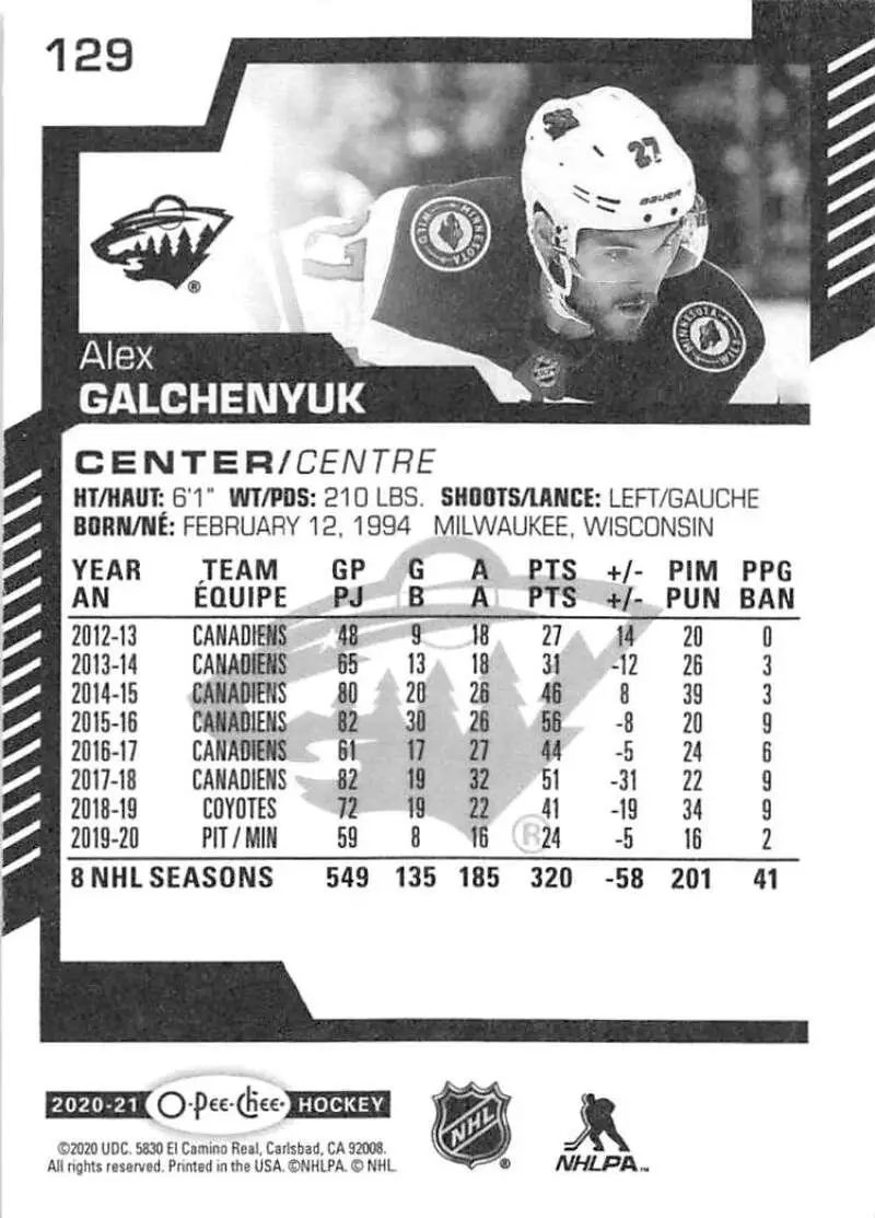 2020-21 O-Pee-Chee #129 Alex Galchenyuk 1