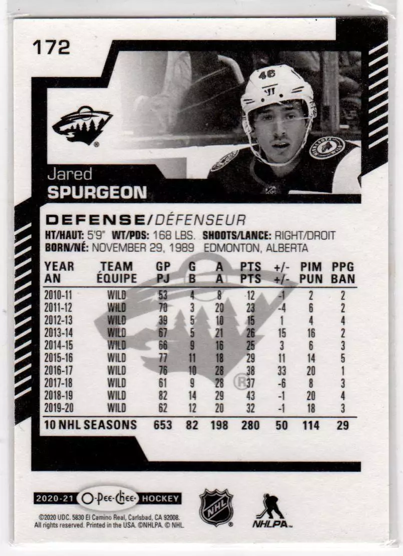 2020-21 O-Pee-Chee #172 Jared Spurgeon 1