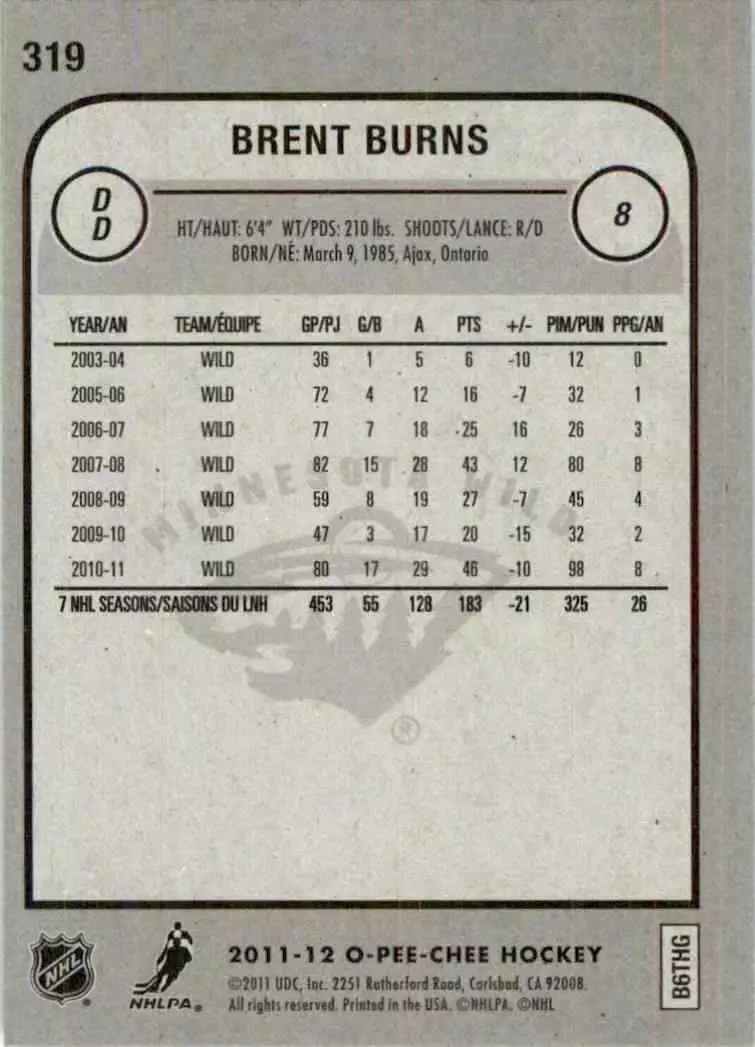 2011-12 O-Pee-Chee #319 Brent Burns 1