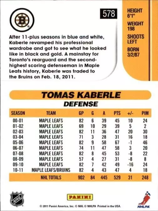 2010-11 Score #578 Tomas Kaberle 1