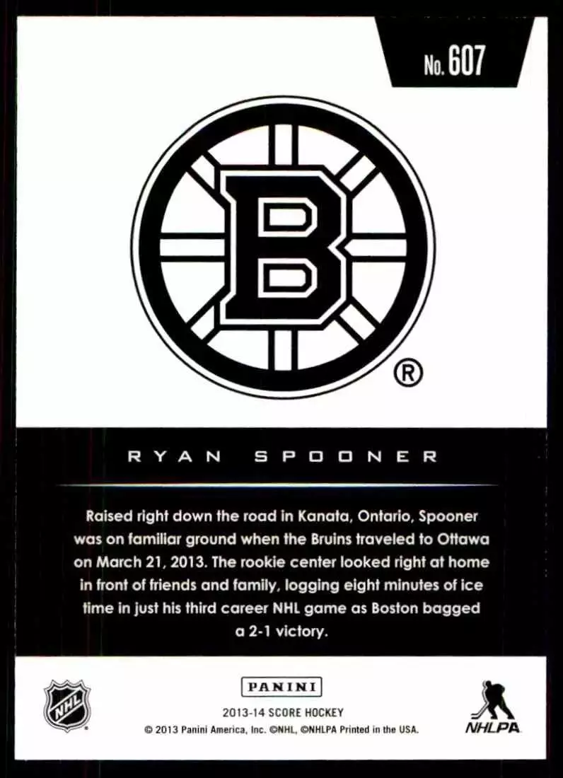 2013-14 Score #607 Ryan Spooner RC 1