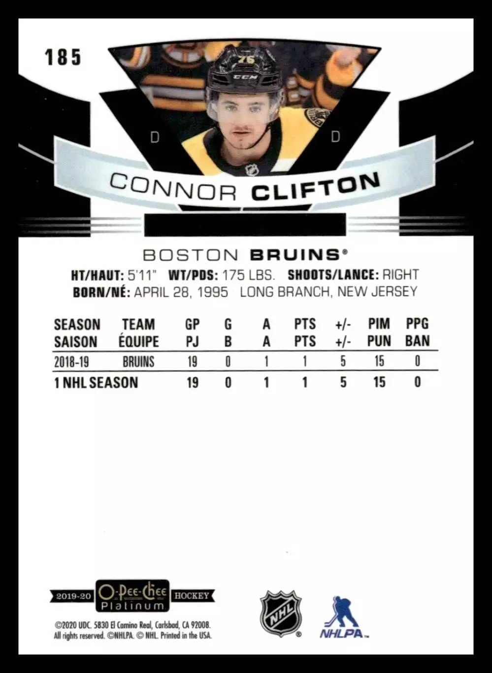 2019-20 O-Pee-Chee Platinum #185 Connor Clifton RC 1