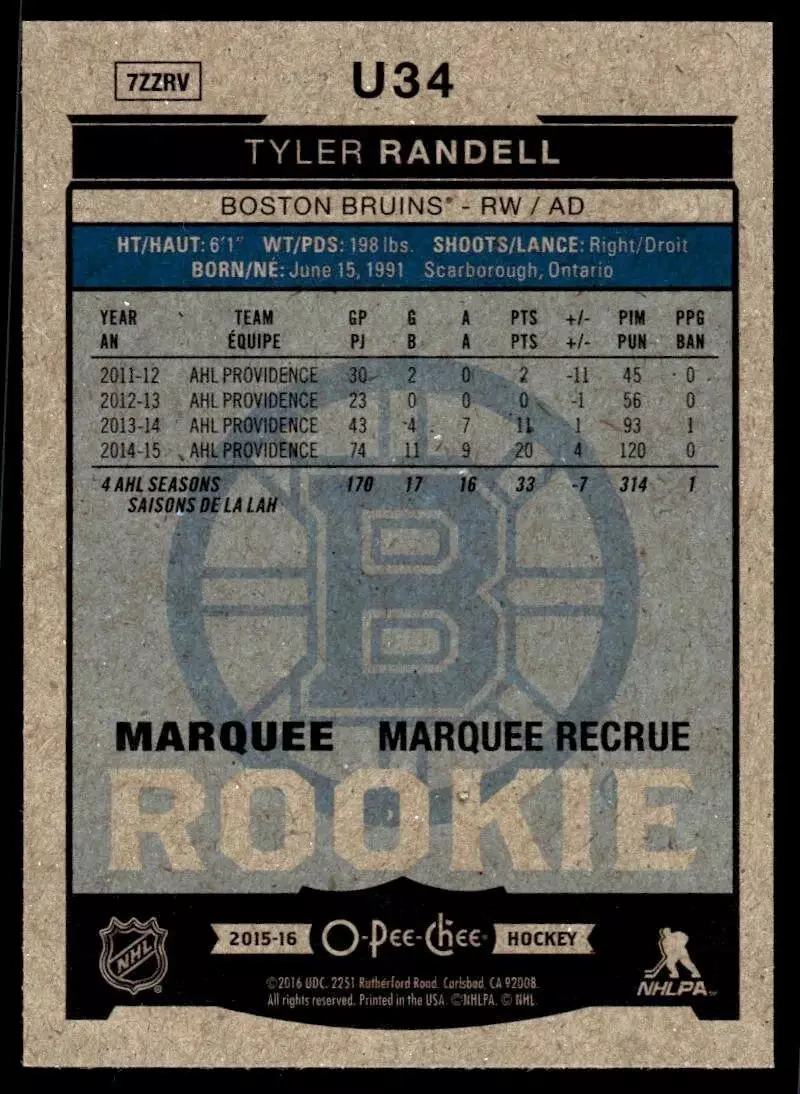 2015-16 O-Pee-Chee Update #U34 Tyler Randell RC 1
