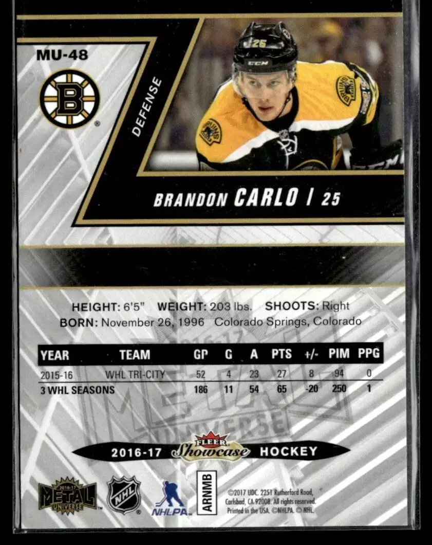 2016-17 Fleer Showcase Metal Universe #MU48 Brandon Carlo 1