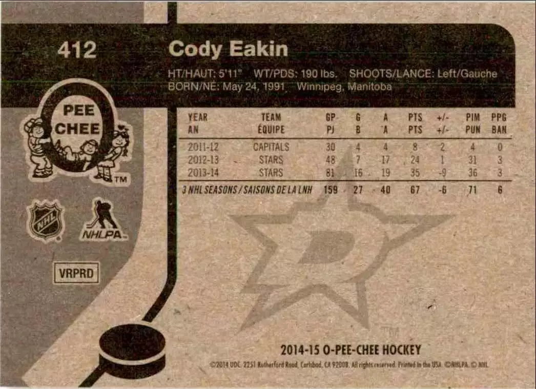 2014-15 O-Pee-Chee Retro #412 Cody Eakin 1