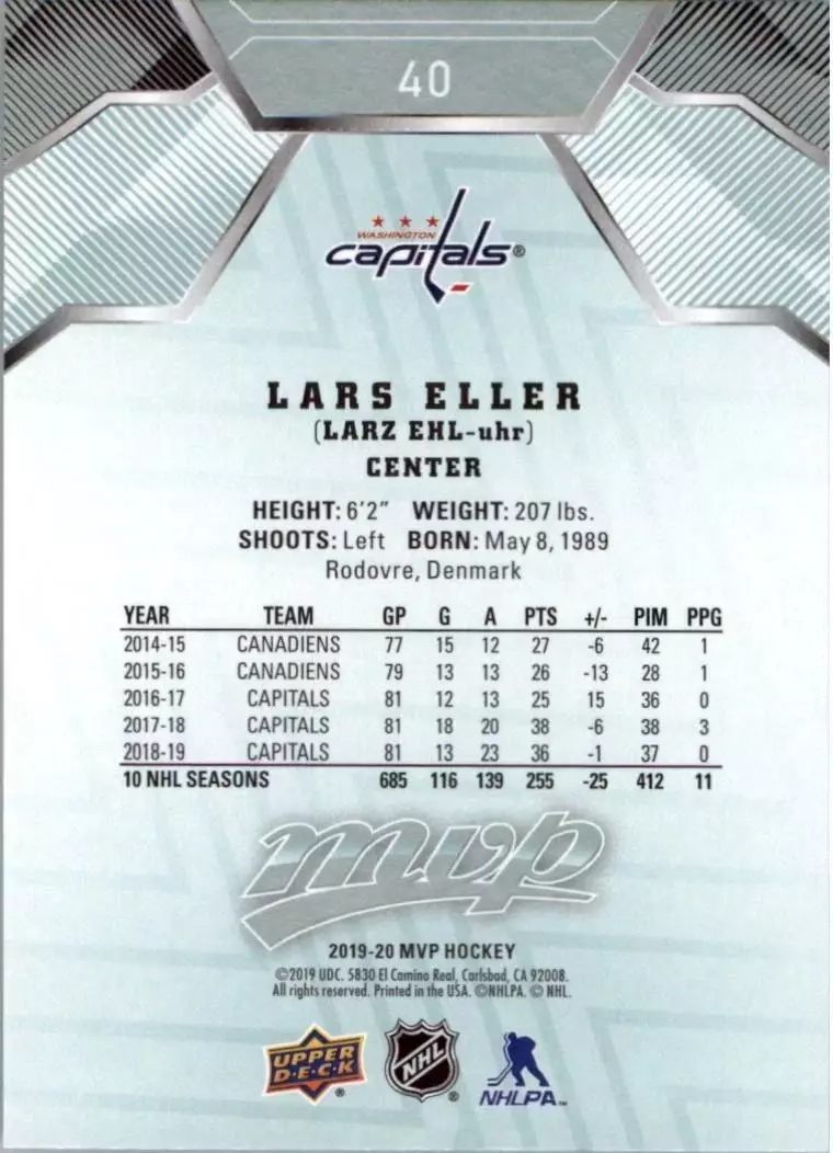 2019-20 Upper Deck MVP #40 Lars Eller 1