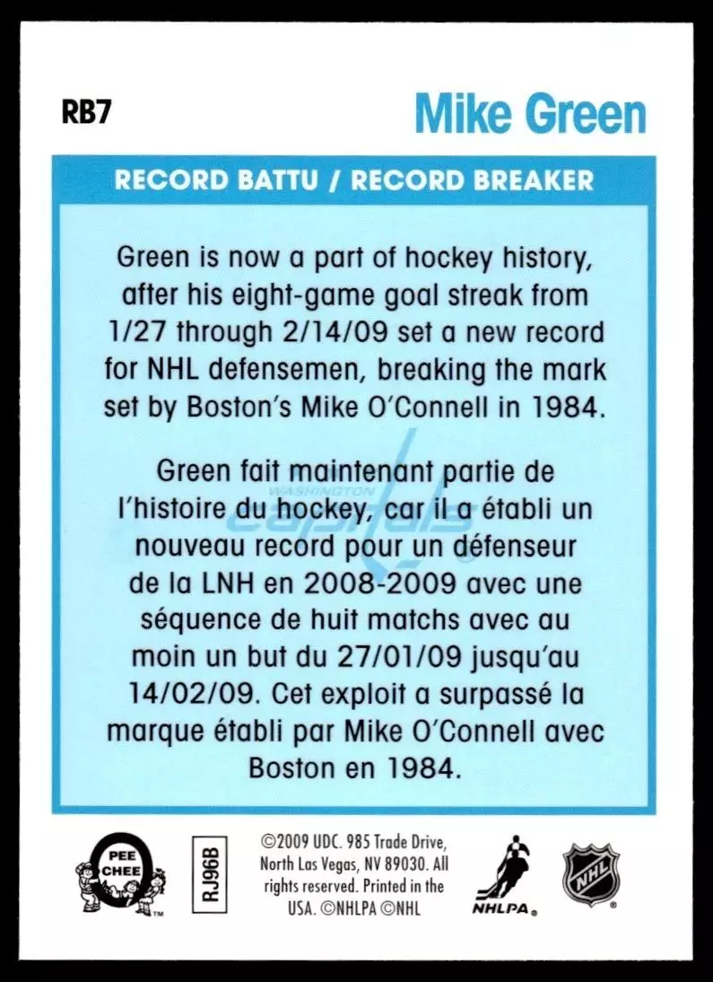 2009-10 O-Pee-Chee Record Breakers #RB7 Mike Green 1