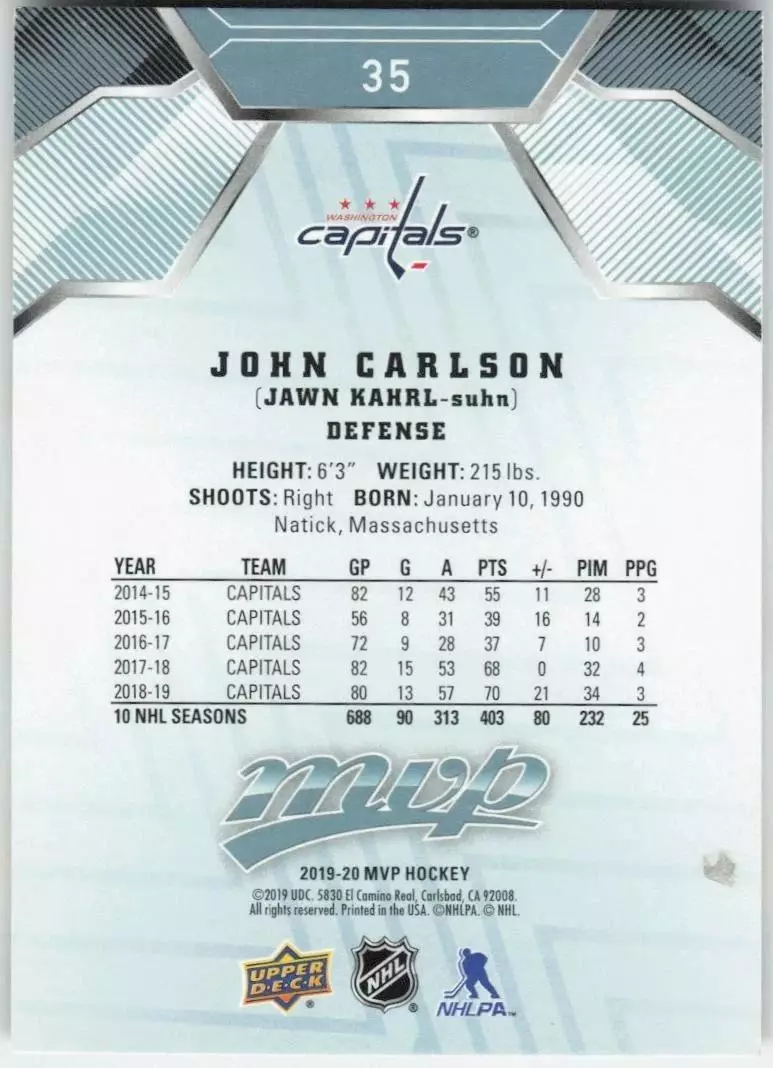 2019-20 Upper Deck MVP #35 John Carlson 1
