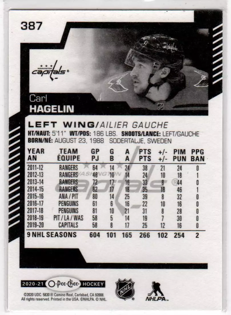 2020-21 O-Pee-Chee #387 Carl Hagelin 1