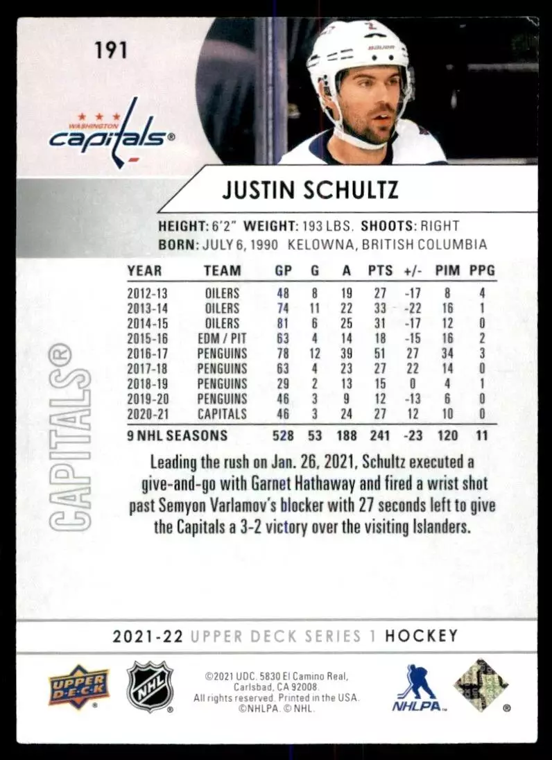 2021-22 Upper Deck #191 Justin Schultz 1
